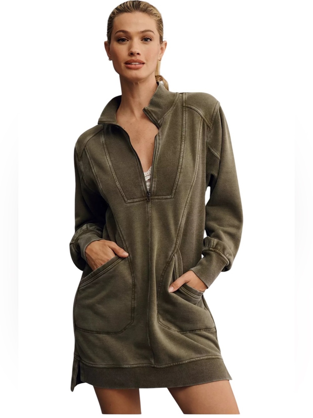 Daily Practice Anthropologie Meru Mini Dress Olive Green Size - M